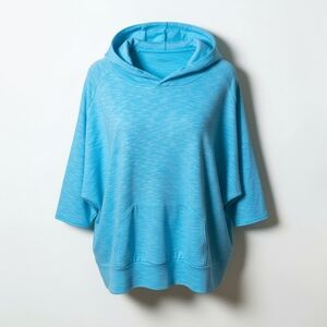 Lucy XL Light Blue Hooded Sweatshirt 3/4 Sleeve Batwing Cotton Blend Athleisure